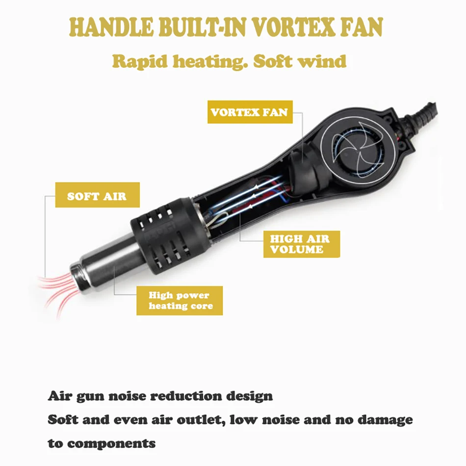 KADA 8858 Hot Air Gun Handle Desoldering Hot Air Gun Handle 220V 750W for 852AD+.887.8892D.2018D+.903D.9803D+ Soldering Station