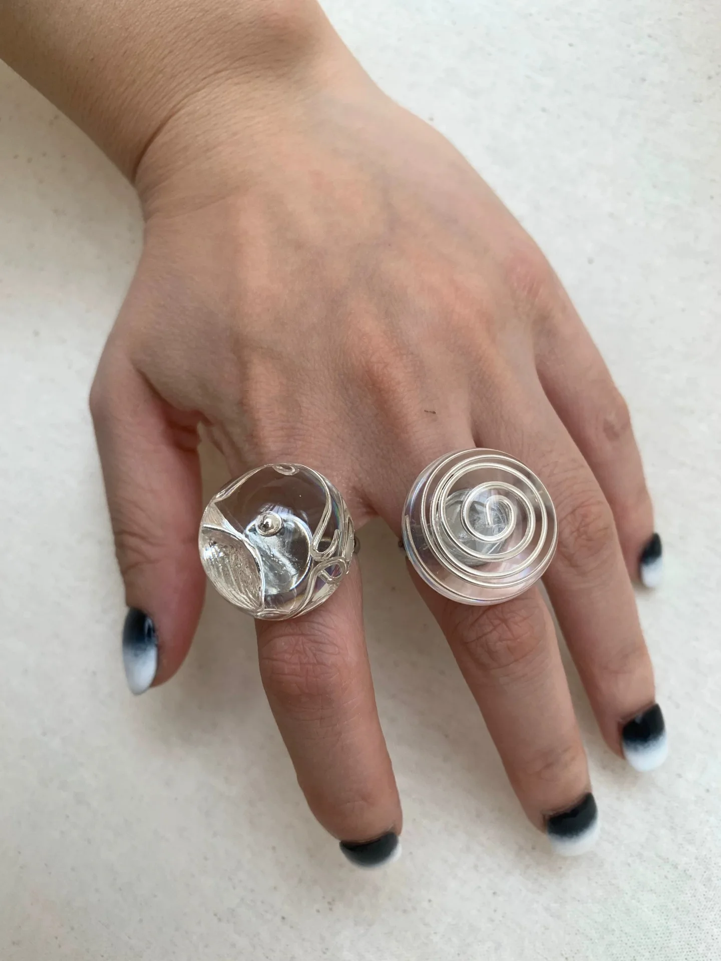 Trendy Transparent color Spiricle Ring for Women Horseshoe Flower Resin Finger Rings Girls Adjustable Korean Jewelry Gifts