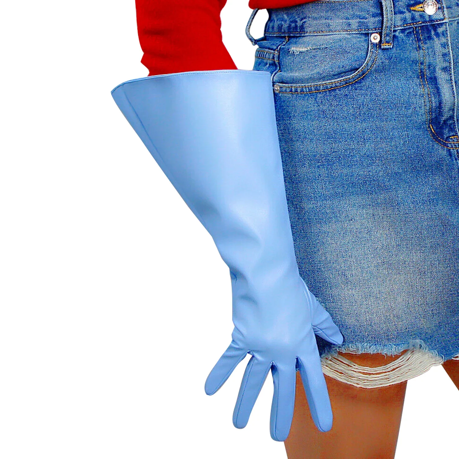 

DooWay POWDER BLUE GLOVES Unisex Oversized Wide Balloon Puff Sleeves Faux Leather 38cm LONG Fashion Evening Cosplay Glove