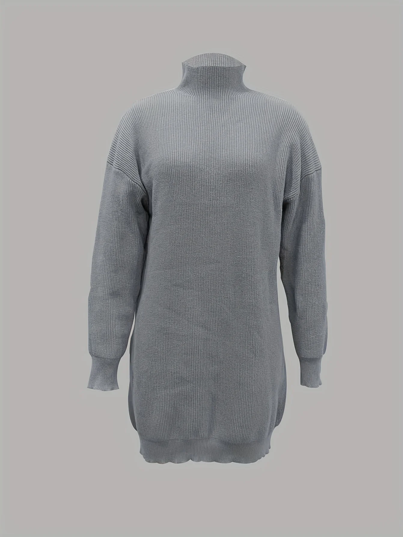 Europe and the United States temperament loose knit turtleneck sweater dress long sleeves with casual solid color ladies