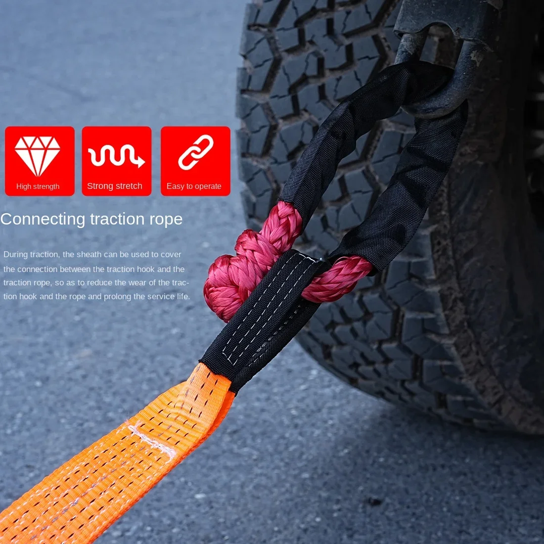 Car Tow Rope Soft Shackle U-hook Winch Polyethylene Tow Ropeing Trailer Rescue Tool Car Universal 50cm Traction Ropes