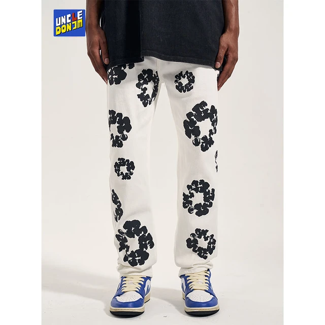 Pantalones vaqueros de flores blancas para hombre y mujer ropa de calle informal estilo Hip Hop y2k AliExpress