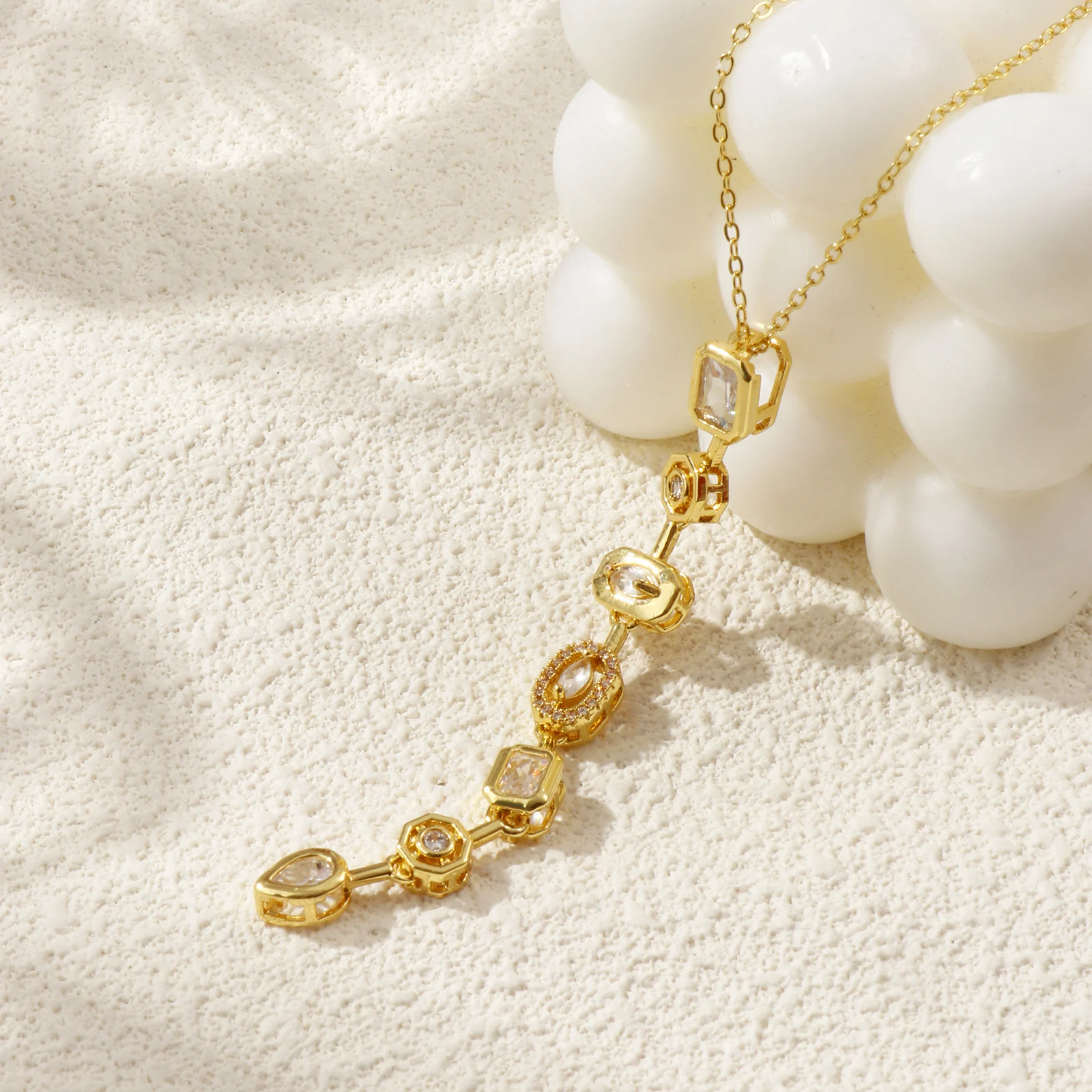 1pc New Fashion  Brass Necklace Gold Color Link Cable Chain Long Tassel Cubic Zirconia Pendant Necklace For Women Party Jewelry