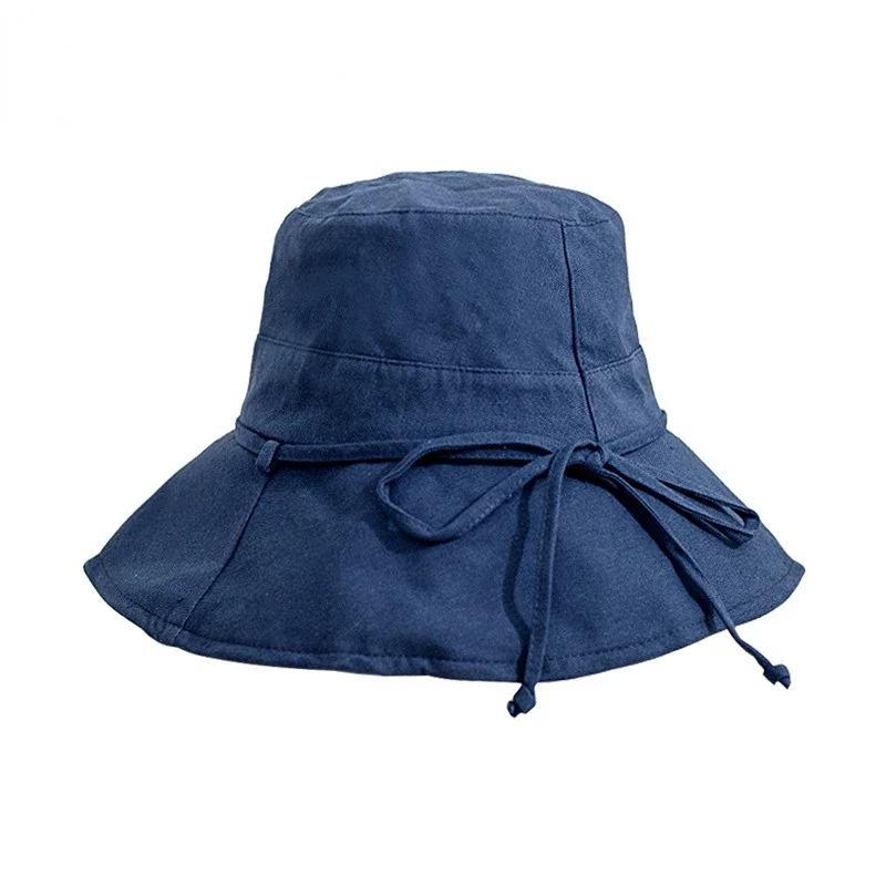 Summer New Women Bucket Hat Solid Color Bows Soft Cotton Outdoor Sun Hats Beach Panama Caps Wide Brim Fishermen Hats