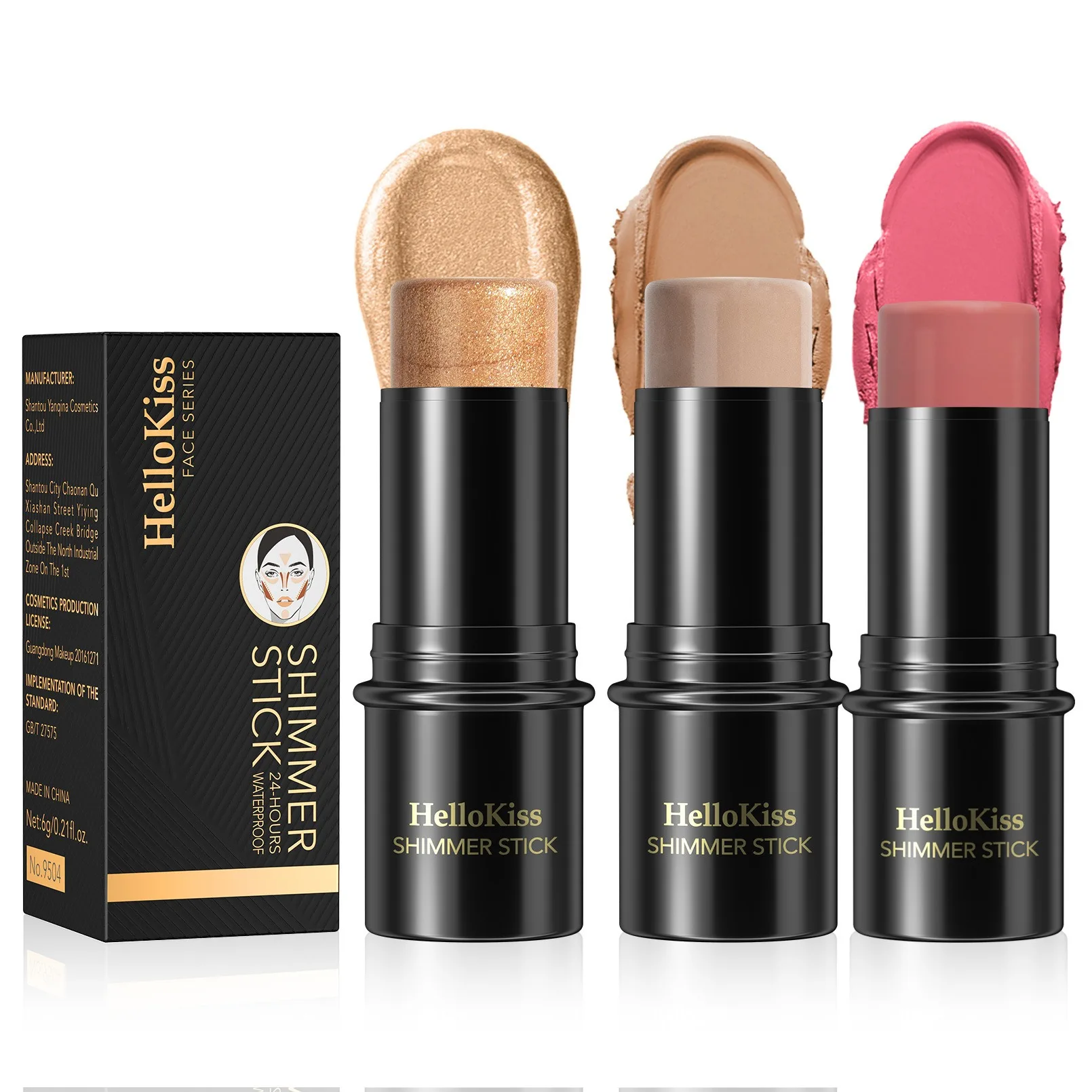 防水シャマーフェイスブロンザー,15色の蛍光ペン,きらめく補正剤,輪郭のカスケーエータースティック,クリーミーブラッシュ,メイクアップ化粧品