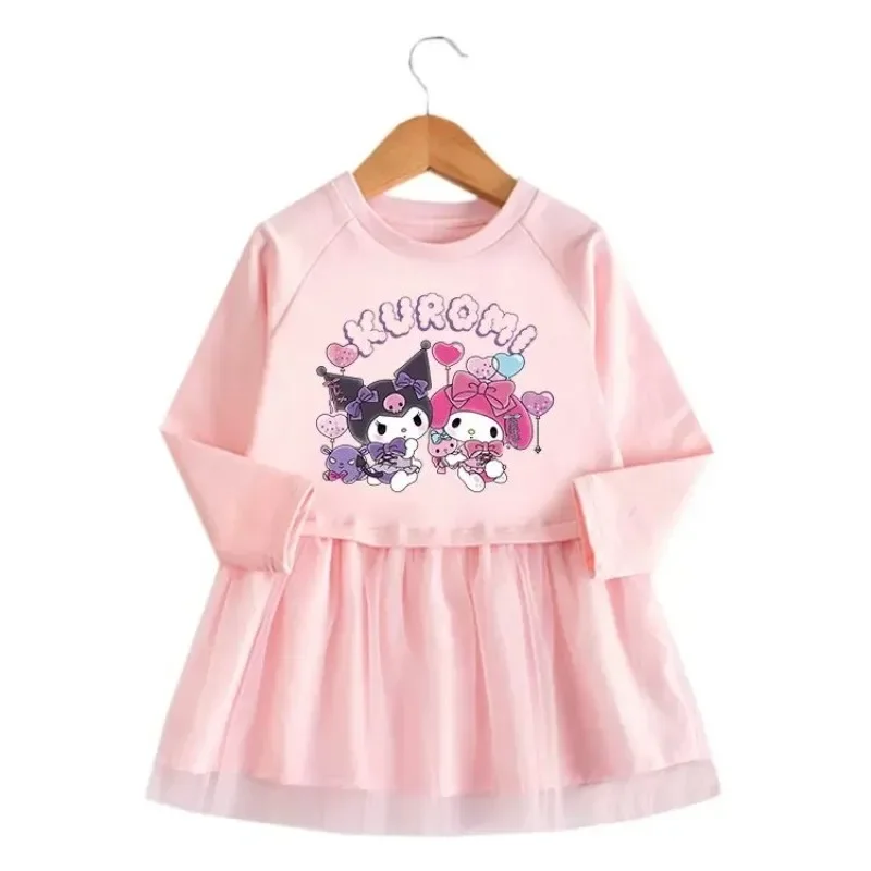 Kuromi meine Melodie Anime Kawaii Sanrio Langarm Kleid Frühling Herbst niedlichen Cartoon Baby Prinzessin Kapuze Kleidung Geschenke für Kinder