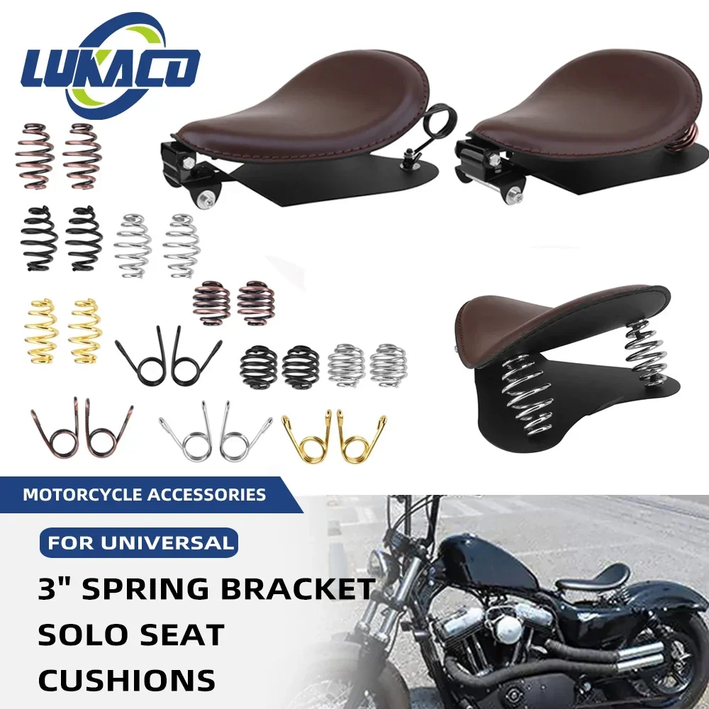 

Motorcycle Brown Retro 3" Spring Bracket PU Leather Solo Seat Base For Harley Sportster 883 Honda Yamaha Suzuki Bobber Chopper