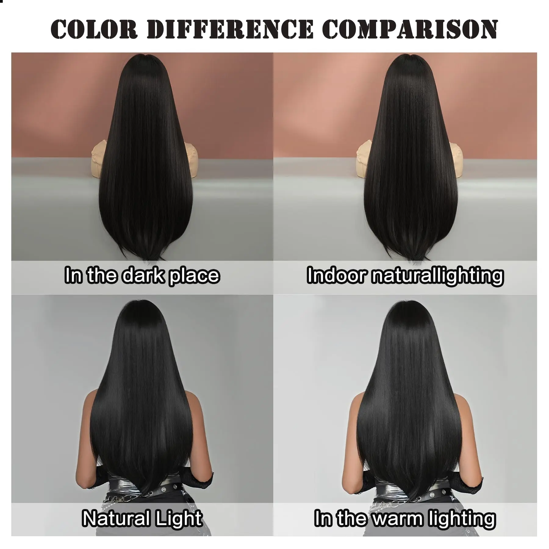 Black best-selling straight black synthetic wig for Halloween party cosplay role-playing or daily use. Hot wire wig headband.