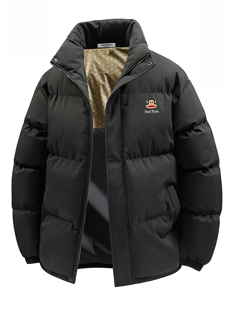 

PaulFrank Thiened Winter Jaet Men's Casual Zipper Closure Long Sve Cotton Coat Couple Sle Stand Collar Monkey Design