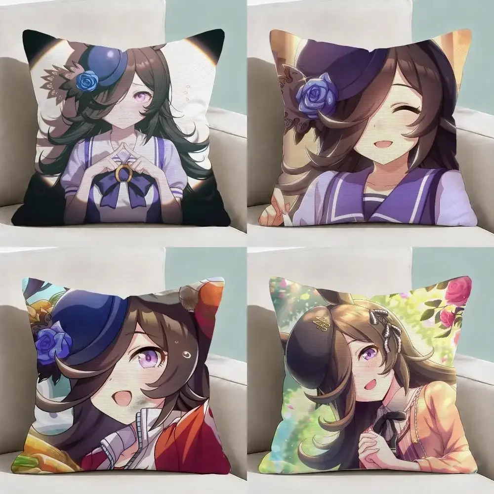 Gaming Uma Musume Rice Shower Chibi Cushion Cover Throw Pillow Soft Short Plush Durable Colorfast Sofa Bedroom Home Decor Gift