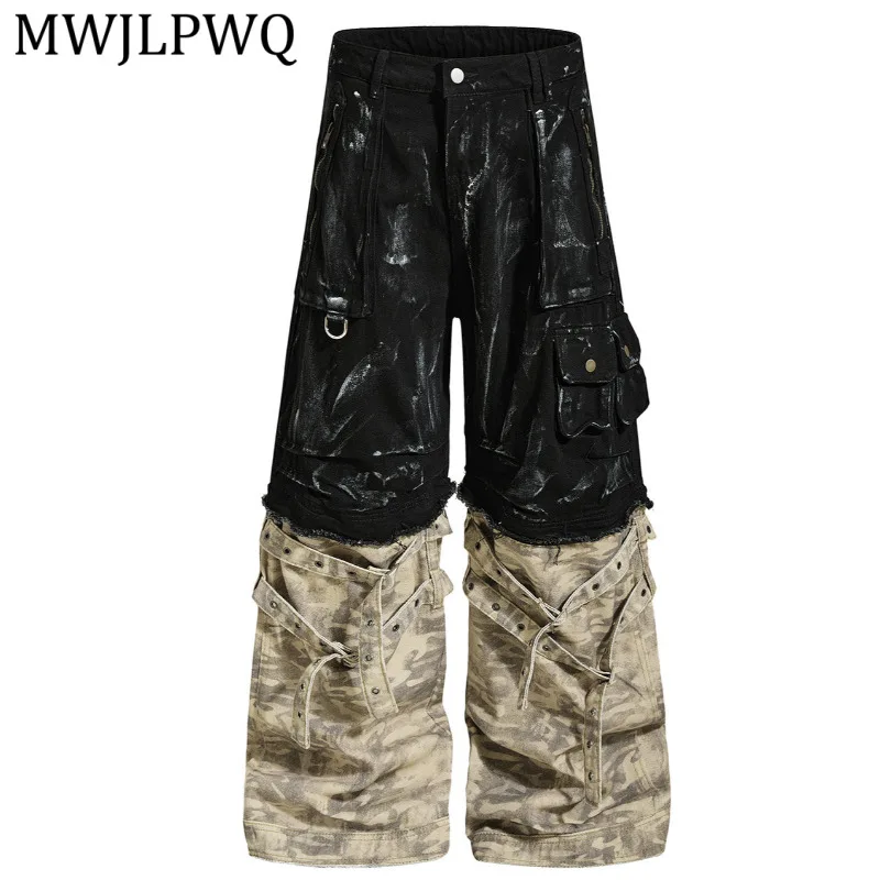 

MWJLPWQ American-Style Heavy-Duty Splatter-Paint Pants Patchwork Camouflage Workwear Casual Men Women Stylish Trousers New 15887