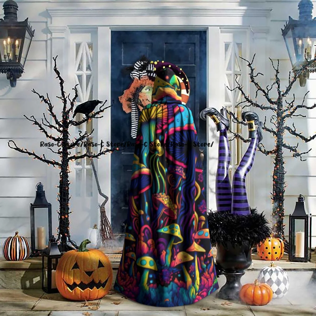 Long Cape Cloak Psychedelic Mushroomsprin Hooded Cloak Coat Autumn Hoodies