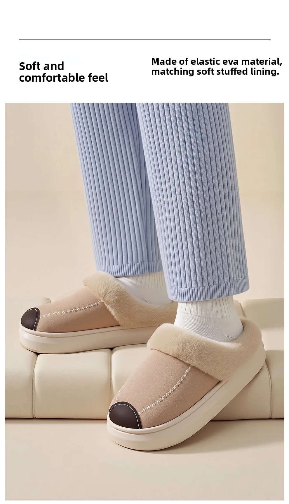 Damen Winter Baumwoll-Hausschuhe für drinnen und draußen, rutschfest, warm, mit Fleece-Futter – Detail 6