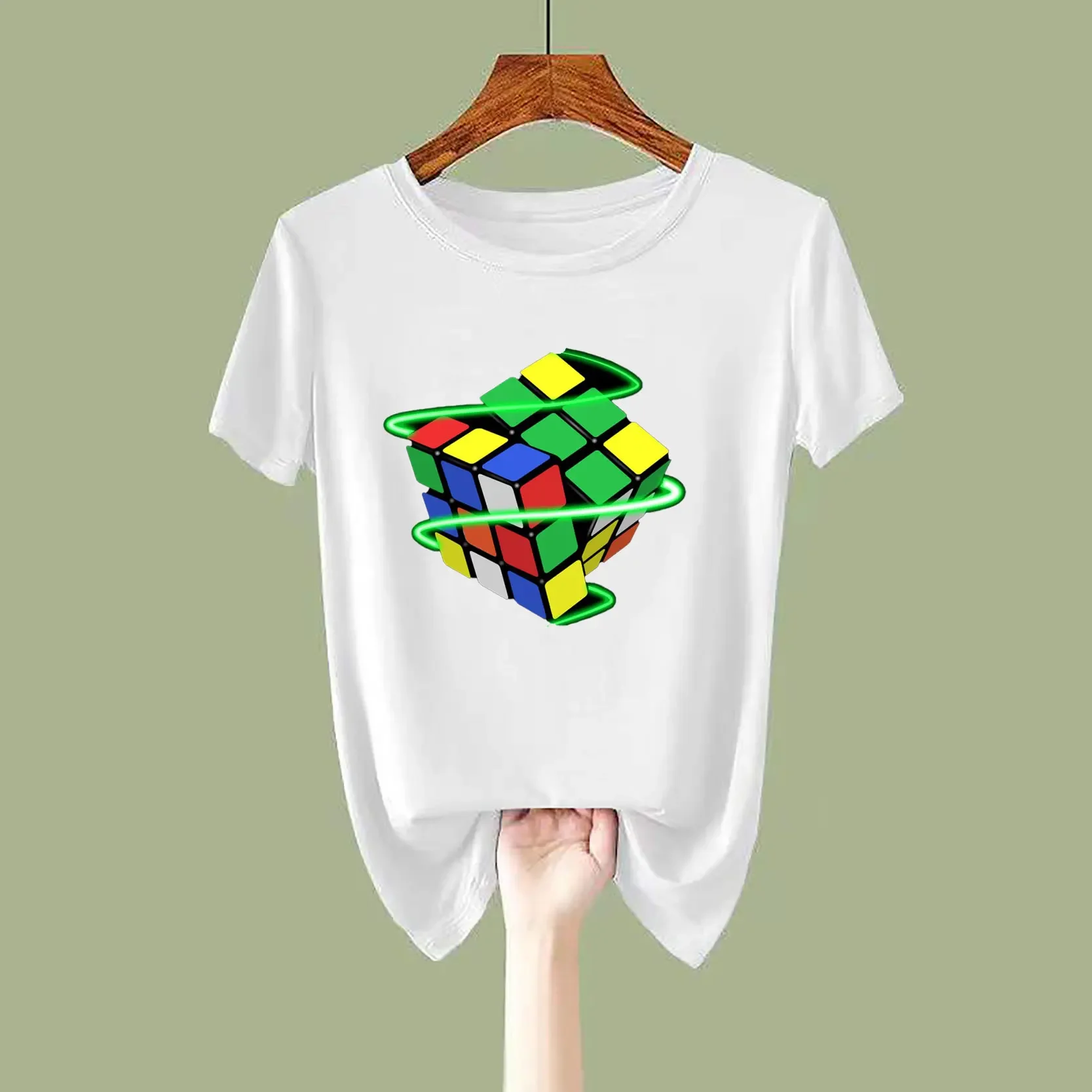 Explosive Rubix Rubiks Cubes give gifts for kids printed short-sleeved T-shirts neutral casual summer casual loose tops