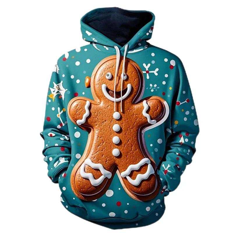 Man 3D Print Hoodie Cute Gingerbread Santa Claus Graphic Pullovers Kid Christmas Gift Tracksuit Cartoon Xmas Hoody High-quality