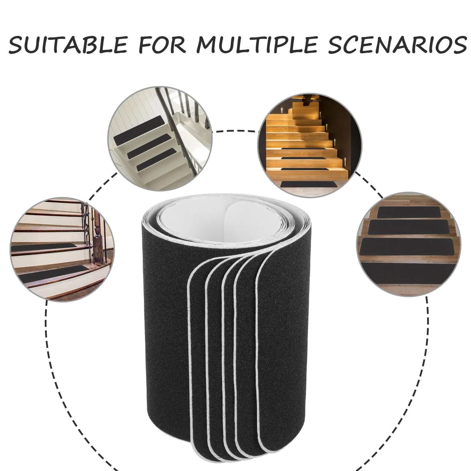5Pcs Non-Slip Stair Tapes PVC Self-Adhesive Grip Tape for Indoor Outdoor Steps Bathroom Kitchen Stairs Safety Traction Strip