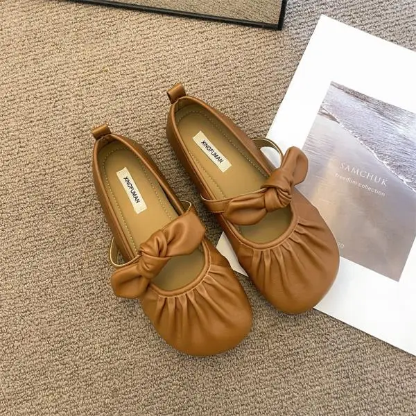 

Туфли женские с бантом, мягкие, с закрытым носком, платье-бабочка, удобная летняя обувь, 2024