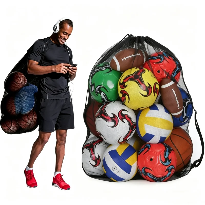 Team Training Large Capacity Ball Storage Bag Drawstring Mesh Bag  Football Basketball Shoulder Bag Sports Gym Big Packback Bag