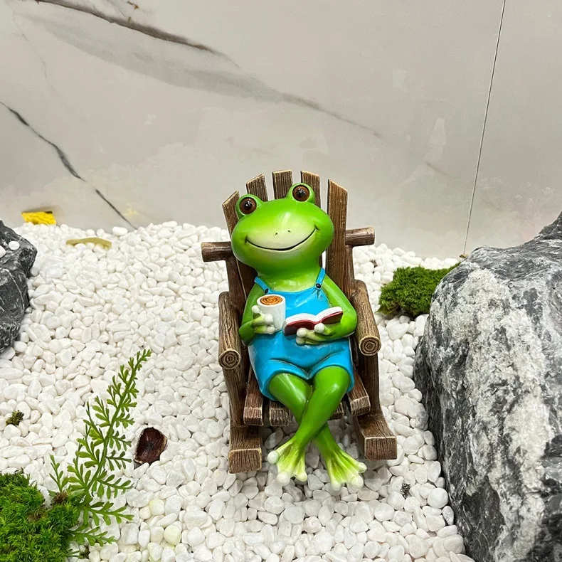 Resin Lounge Chair Frog Decoration Nordic Creative Animal Statue Outdoor Yard Home Desktop Decoration Healing Gift Frog Ornament