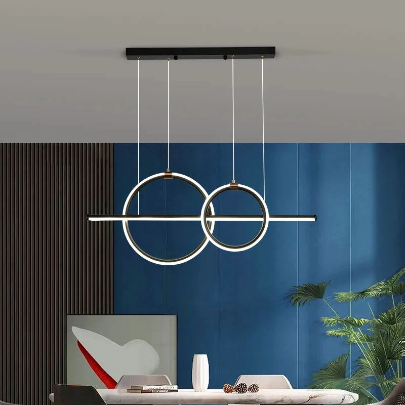 

Modern Dine Room Led Pendant Lights Minimalist Decor Ring Lamp Black Dimmable for Table Dining Room Bar Kitchen Home Chandelier