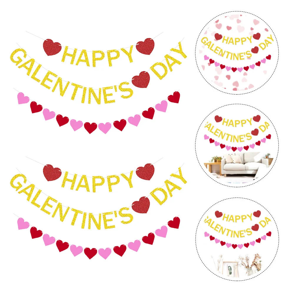 

1Set Glitter Heart Banners Stylish Paper String Flags for Valentine's Day Party Wedding Event Hanging Buntings Beautiful