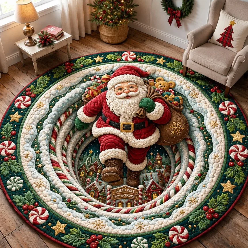Christmas Round Printed Plush Carpet Nonslip Indoor Outdoor Festival Entrance Floor Mat Excellent Gift Choice Multiple Sizes