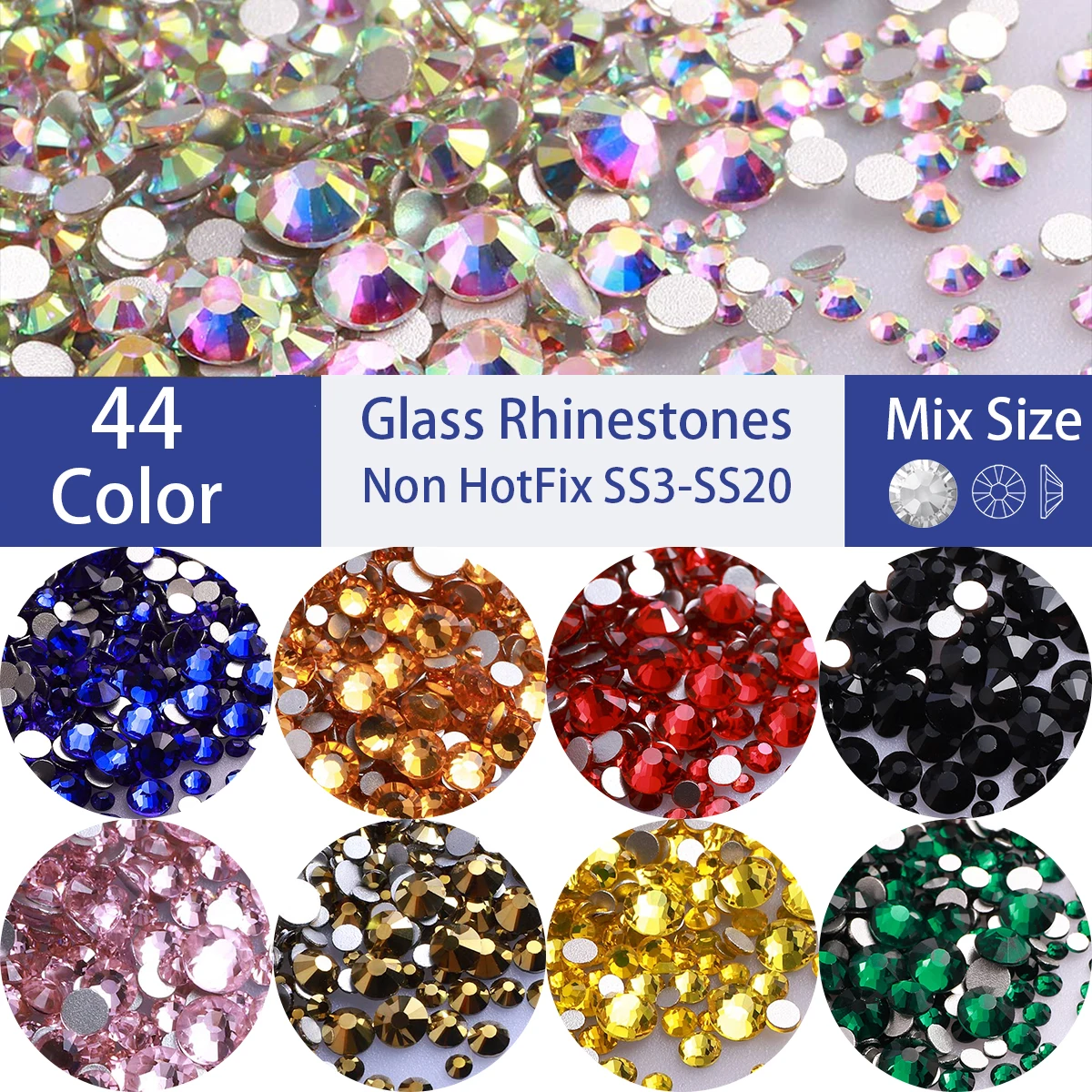 1440Pcs SS3-SS20 Mix Size Clear Crystal Non-Hotfix FlatBack Rhinestones Decorations DIY Glitter Stones 3D Nail Art Accessories