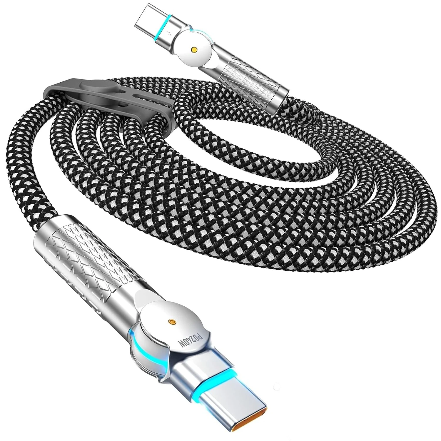 USB C to USB C Cable 240W, 180°Rotating USB C Cable Braided Type C Charger Cable Fast Charge for iPhone iPad Pixel Samsung