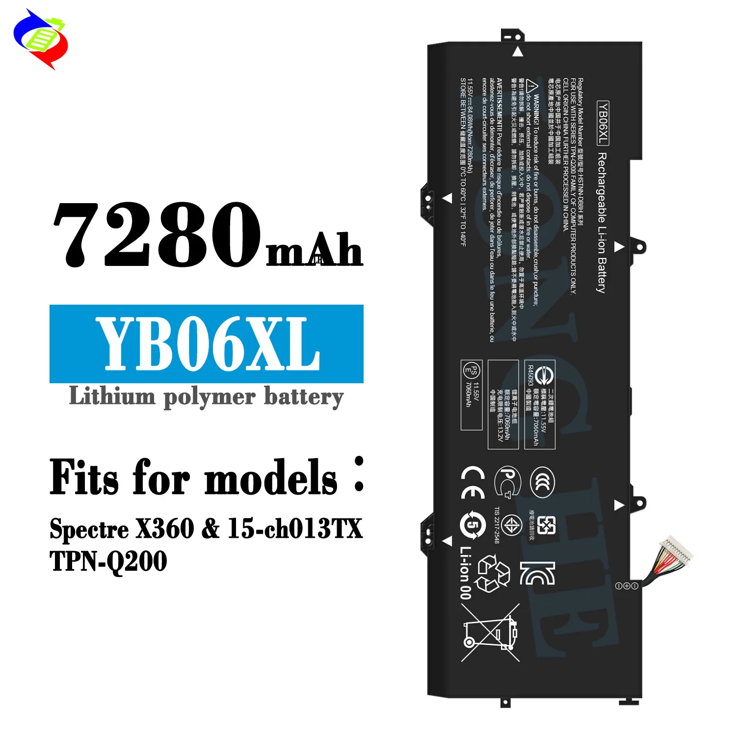 YB06XL Laptop Battery For HP Spectre x360 15-CH Series 15-CH011DX CH004NB CH000NO HSTNN-DB8H TPN-Q200