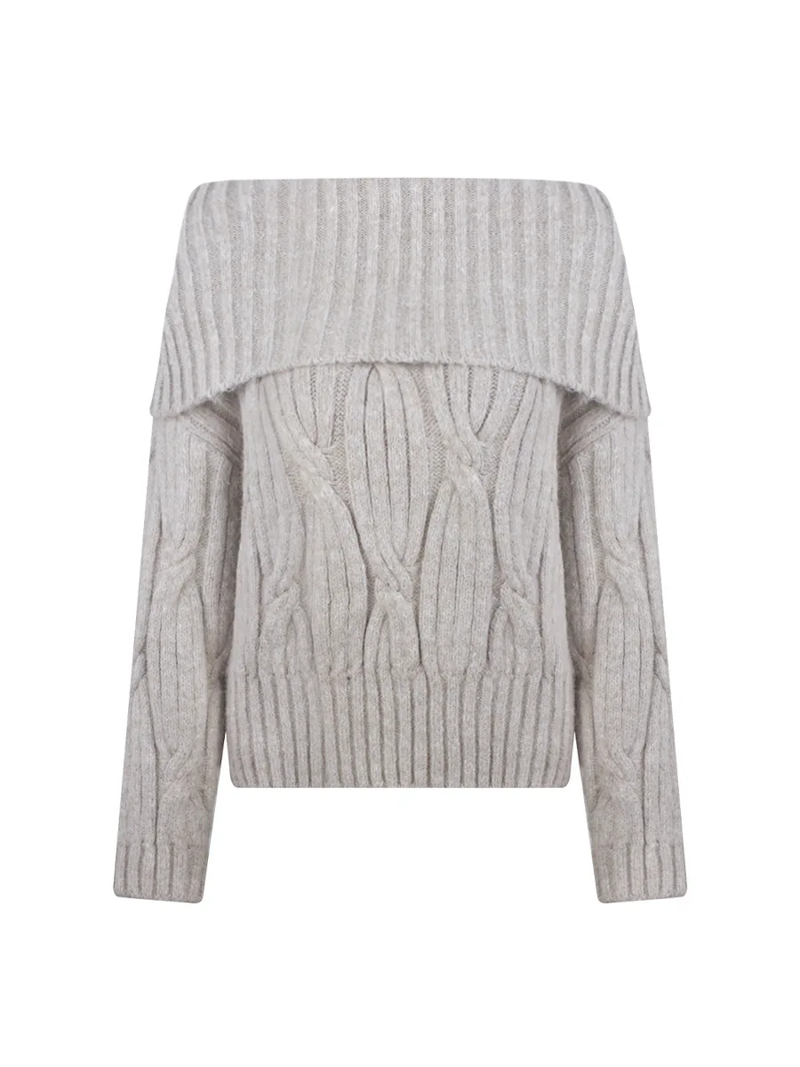 

Early Autumn High Ne Long Sve Knitted Sweater Women's Single Piece Lazy Sle One oulder Design Comfortable Warmth