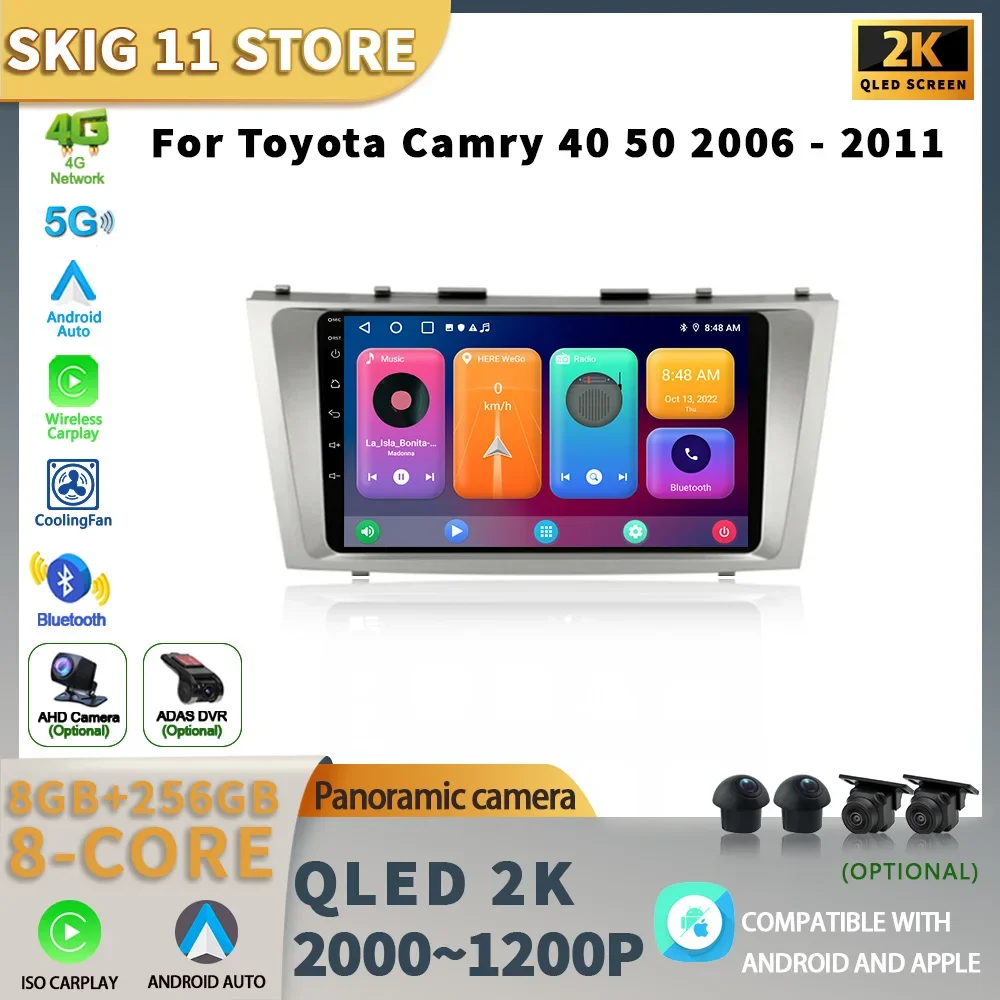 

For Toyota Camry 40 50 2006 - 2011 Car Multimedia Stereo Player Navigation GPS Auto Carplay Rear camera Video 5G wifi Android 13