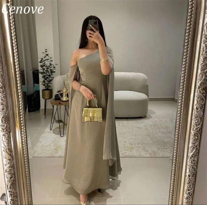 Cenove Shawl Sling A-Line Chiffon Formal Evening Gown One Shoulder Gray New Party Elegant Dresses for Women 2023