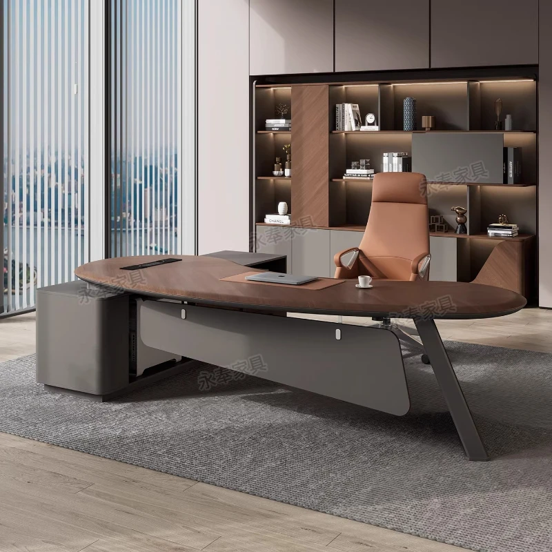 Luxury Executive Desk Modern Curved CEO Office Desk High-End Manager Workstation for Home & Office Abs Plastic Process Boss Desk