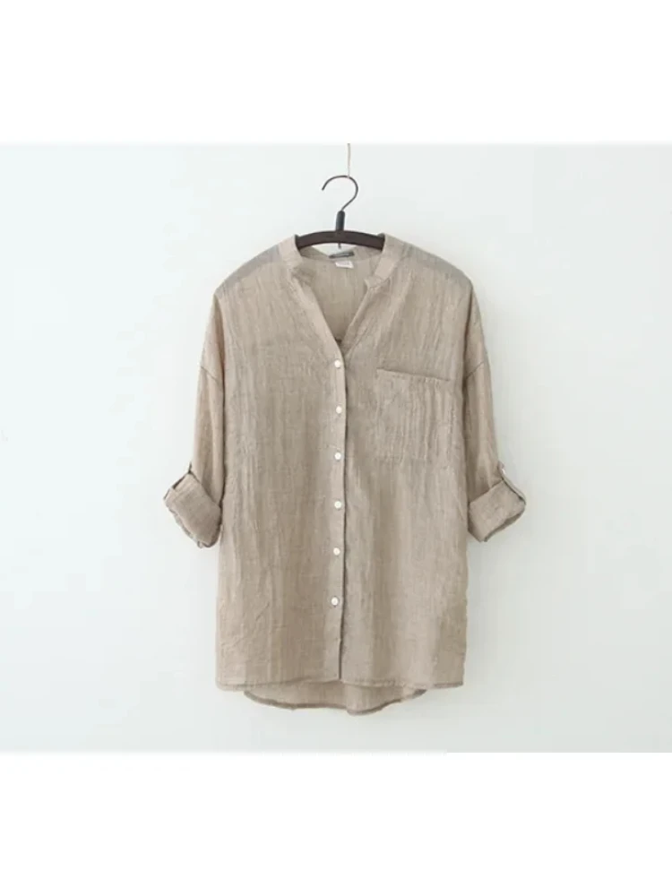 Elegant Feminine Shirts Cotton Linen Large Size Blouses Fashion Woman Vintage Blouses 2024 Summer Korean Style Clothes