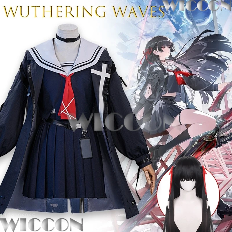 game-wuthering-waves-chisa-cosplay-costume-jk-uniform-top-skirt-wig-suit-halloween-party-women-roleplay-outfits-festival-suit