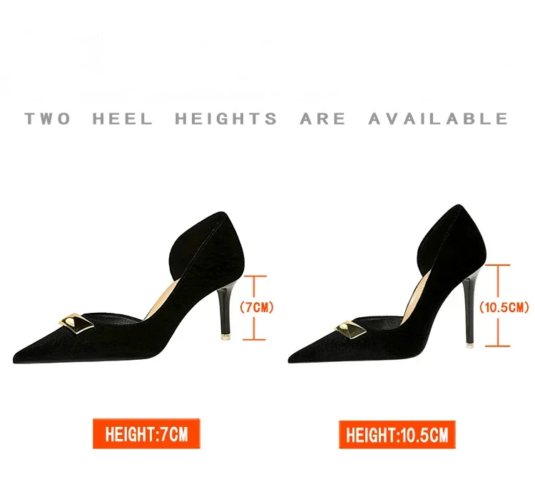 BIGTREE Western Style 7cm High Heels Side Hollow Pumps Lady Luxury Designer Metal Buckle High Heels Stiletto Black Prom Shoes image 5