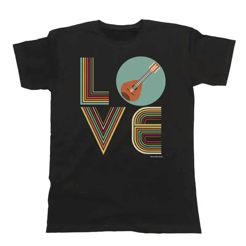 

Mens Quality Cotton T Shirt Love Mandolin Retro Music Lute Pick Festival Eco