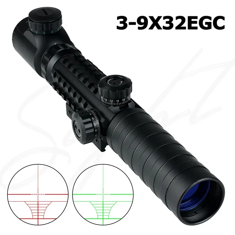 Imagem -06 - Verde Visão Óptica Iluminada Caça Riflescope Holograma de Reflexão Airsoft Rifle Scope Acessório Tático 3-9x32egc Vermelho e