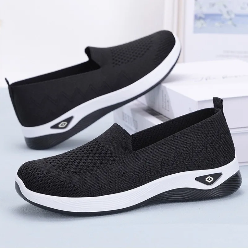 Zapatos de malla transpirable para mujer, sin cordones, antideslizantes, con suela suave, cómodos, informales, para señoras mayores, zapatos planos y mocasines para mujer