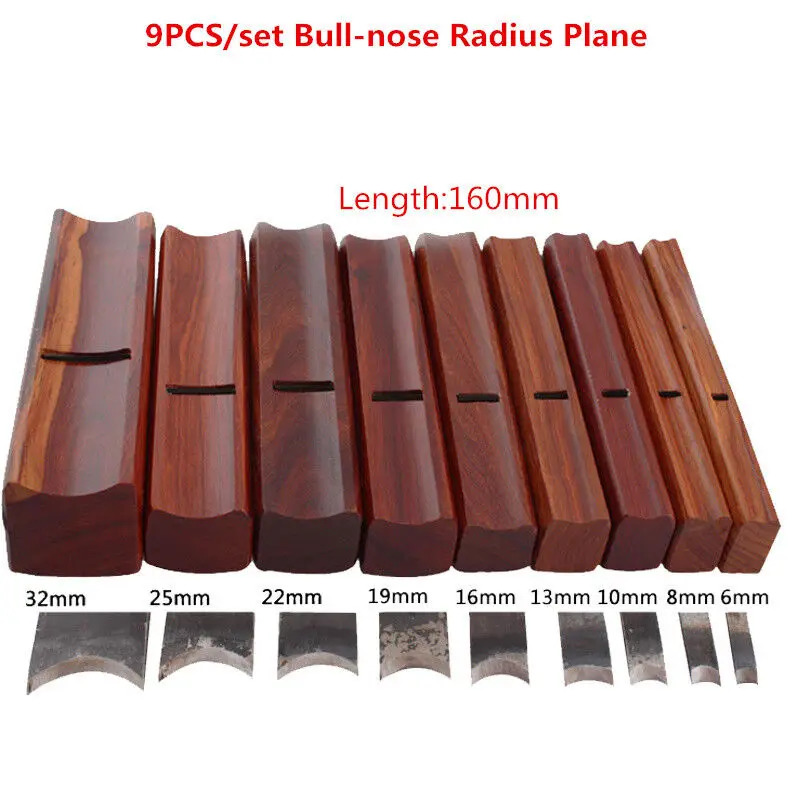 9pcs Wood Plane Kits Rosewood Hollow Convex Planer Different Size Round Bull-nose concave Radius