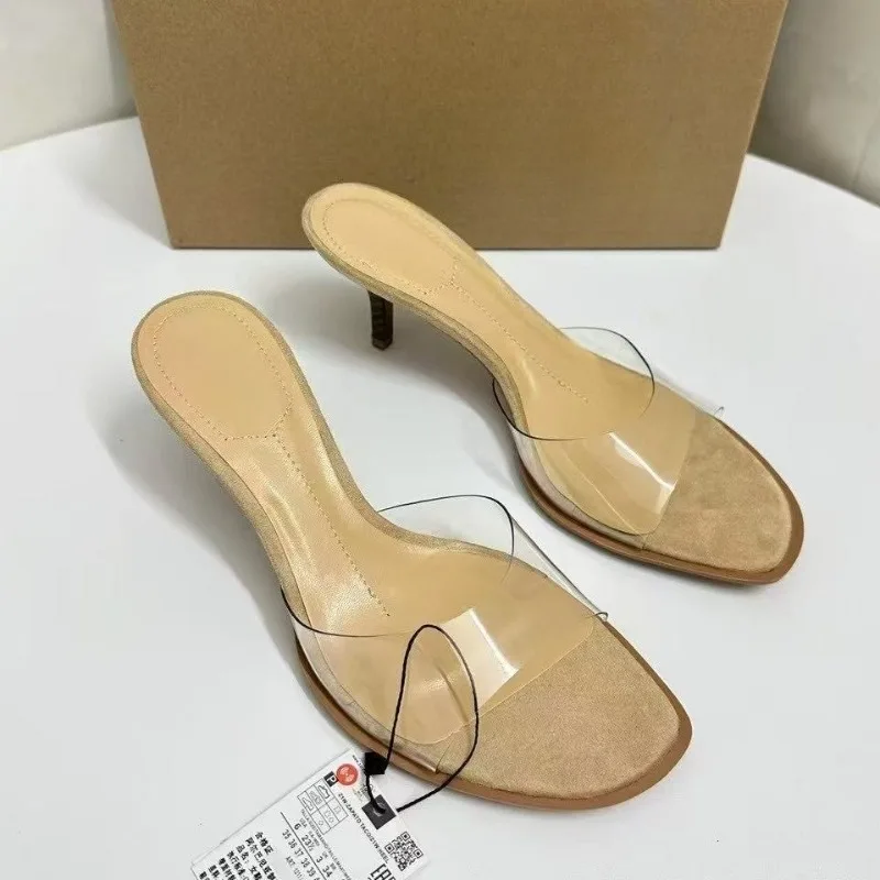 2026 New Women Nude Transparent Mules Round head thin Heel Slip-on Comfortable Office Party Casual Everyday Shoes view 4