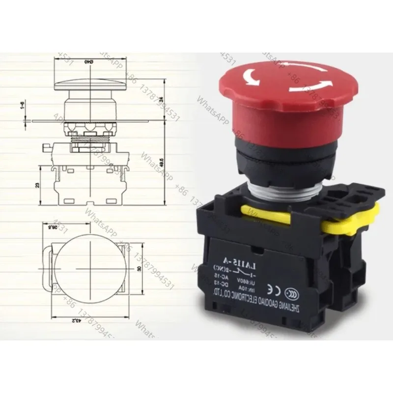 22mm Mushroom Head Emergency Stop Button Switch LA115-A1-11ZS Emergency Power