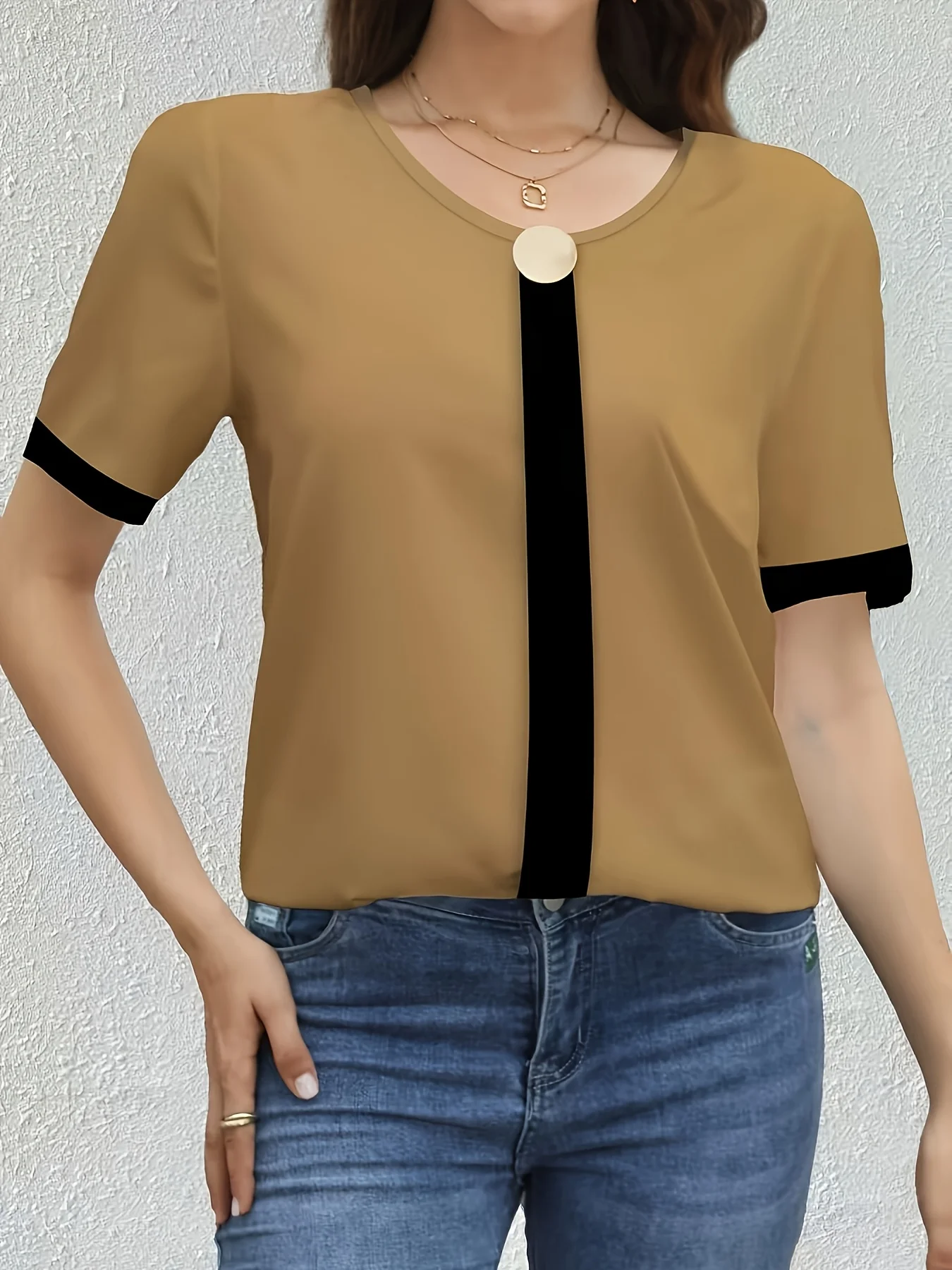 مزاجه فضفاض امرأة قميص أزياء عارضة بلوزة أنيقة قصيرة الأكمام امرأة قميص عطلة نهاية الأسبوع الأعلى #3