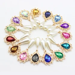 New 10Pcs 25*45mm Bohemian Metal Acrylic Snap Buttons Flat Embellishment Pendant Diy Hand Sewing Accessories Wedding Decorative