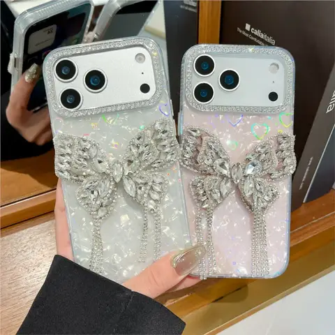 Luxury Diamond Butterfly Fringe Clear Phone Case For iPhone 17ProMax Air 16 15 14 13 Pro Max Transparent Plating Soft Back Cover
