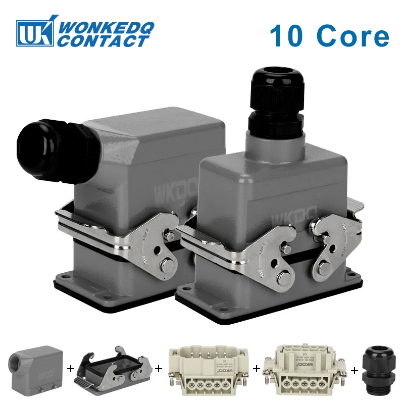 

Heavy Duty Power Connectors HDC HE 10 Inserts 500V 16A Contact Screw Crimp Industrial Rectangular Hood Top/Side Entry HDC-HE-010