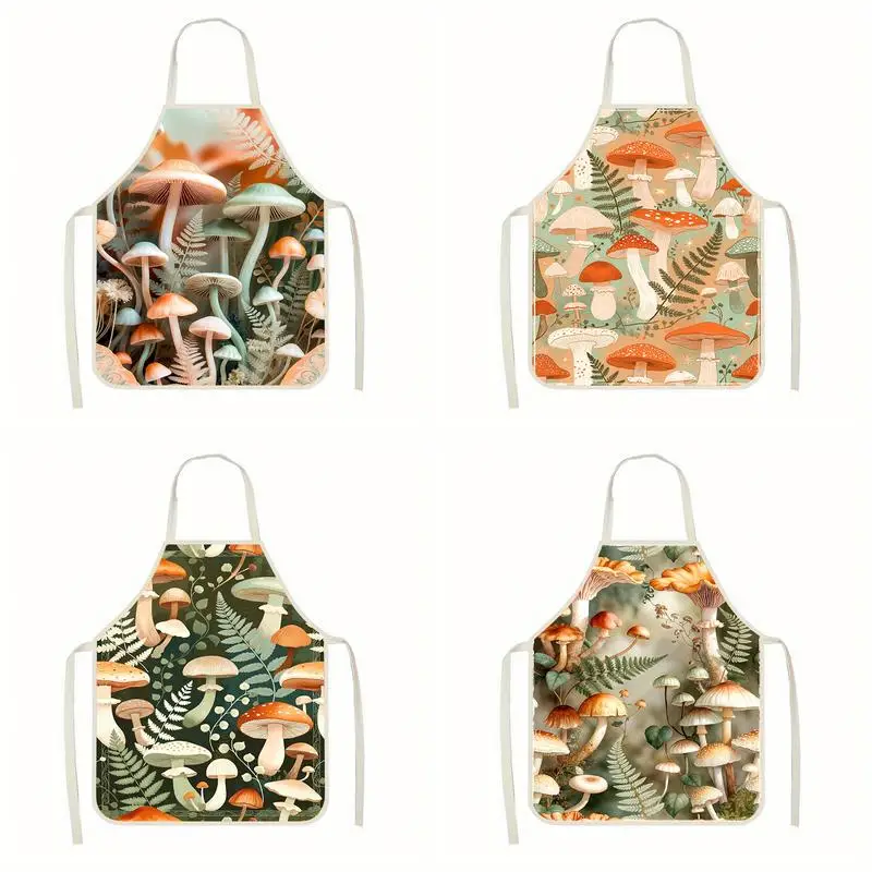 

Фартук с грибным принтом, льняной фартук, подходит для приготовления пищи на кухне, общения родителей и детей, рисования и других мероприятий.