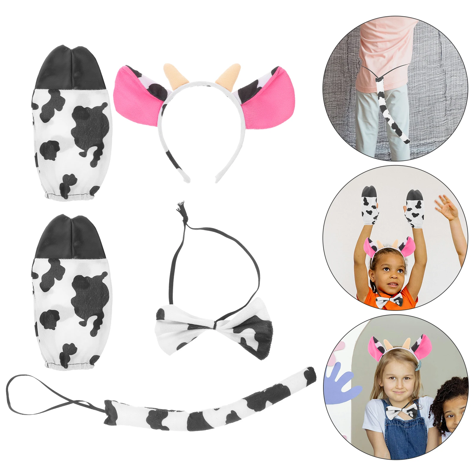 Mucca Spogliatoio Puntelli Costume Dairy Animale Cosplay Fascia Guanti Coda Papillon Carino Bagno Trucco Accessorio per feste per ragazze