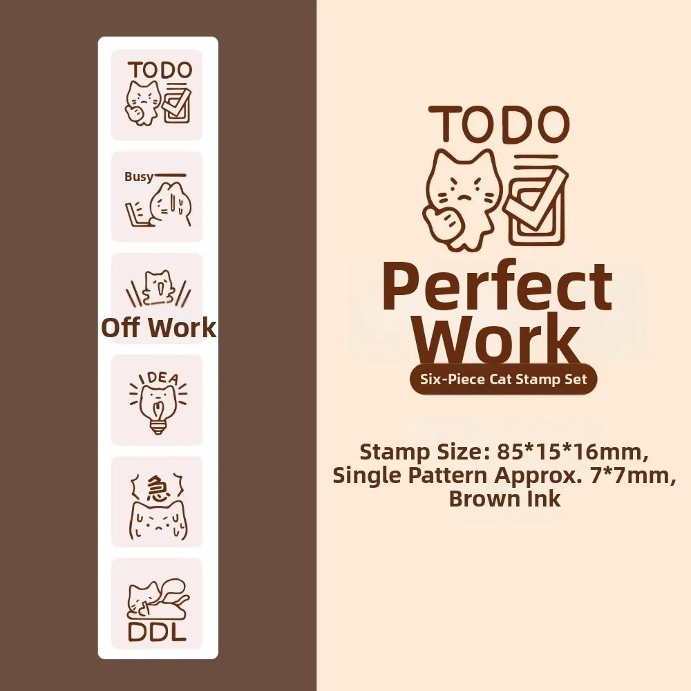 Cute Good Mood Series Cat Shape Stamp Mini DIY Cartoon Pattern Stamps Simple 6 Lines Diary Stamp Notebook Scrapbooking Decor - view 4