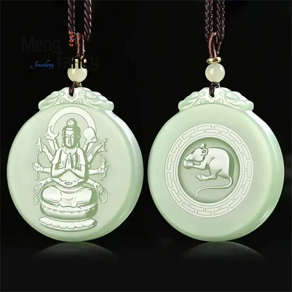 

Natural Afghan Greenish White Jade Twelve Zodiac Eight Guardian Deities Pendant National Style Fashion Jewelry Fine Holiday Gift